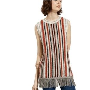Massimo Dutti Fashion Boho Fringed Striped Yarn Shirt Women S New With Tags